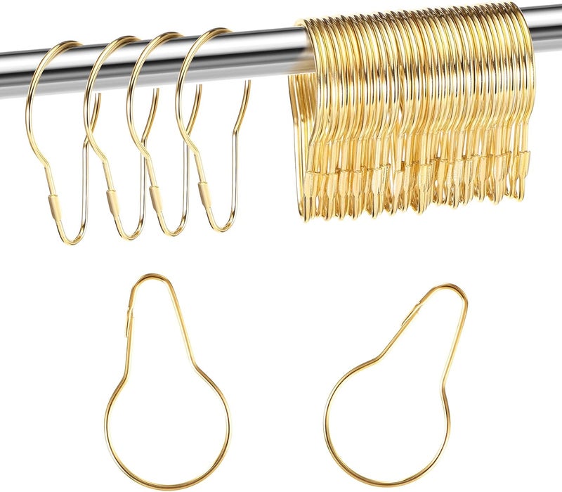 Queekay Metal Shower Curtain Hooks Hanging Clips Metal Curtain Rings Practical Reusable Shower Hangers for Bathroom Bedroom Kitchen Home Applications(Gold,60 Pieces) - Image 1